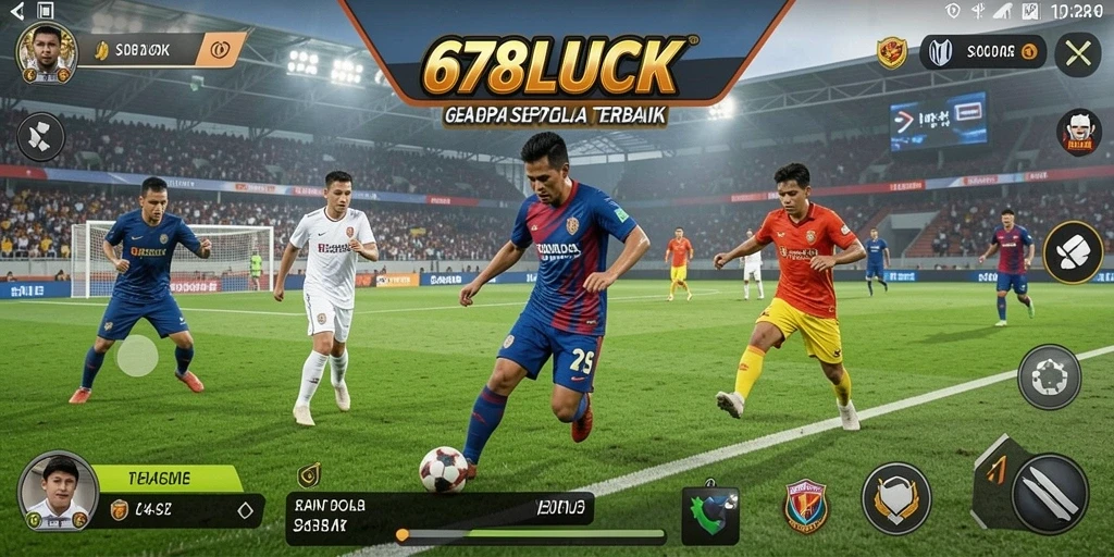 Screenshot gameplay 678LUCK menunjukkan aksi pertandingan sepak bola yang mendebarkan.