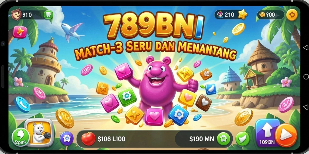 Tampilan screenshot game Match-3 789BNI yang penuh warna.