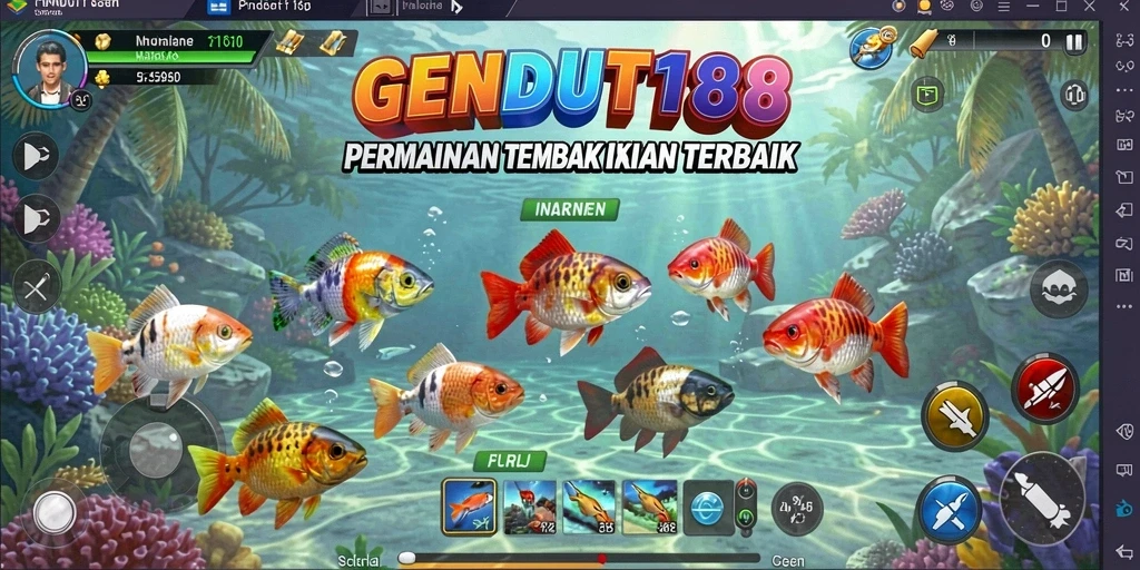 Gameplay seru Tembak Ikan dengan berbagai jenis ikan.