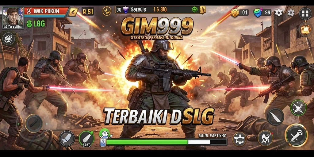 Screenshot permainan GIM999 yang menunjukkan pertempuran strategis penuh aksi.