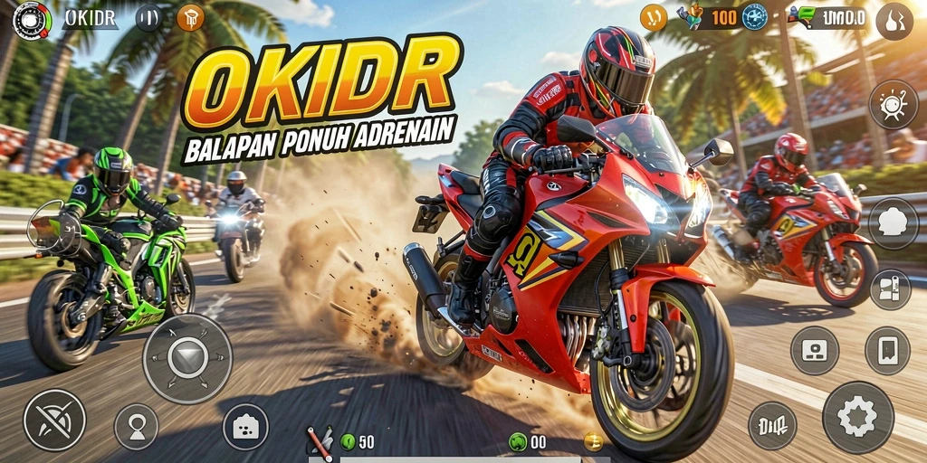 Tampilan menarik dari gameplay balapan motor di OKIDR.