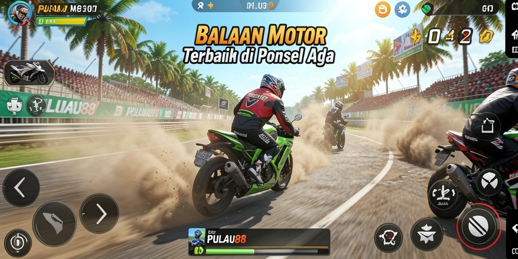 Screenshot gameplay PULAU88 yang menampilkan balapan motor seru.